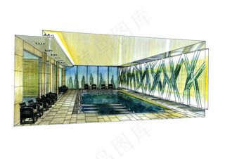 游泳池手绘图片素材