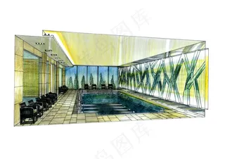 游泳池手绘图片素材