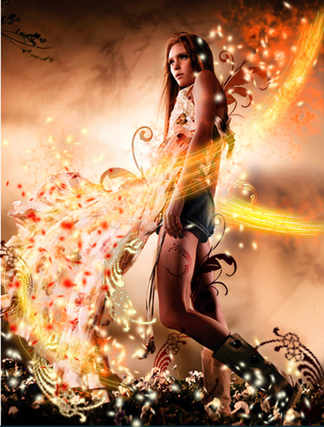 时尚女子炫彩背景分层素材