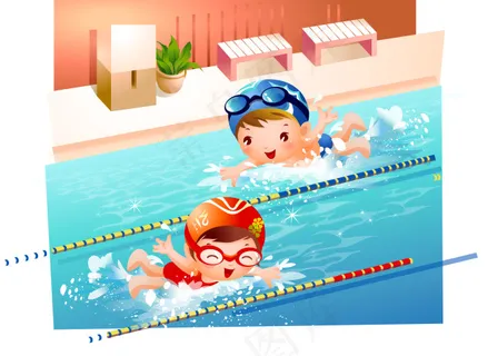 卡通小孩游泳素材