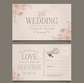 复古明信片风格婚礼邀请卡