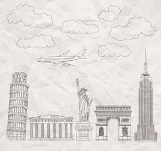 手绘著名建筑矢量素材