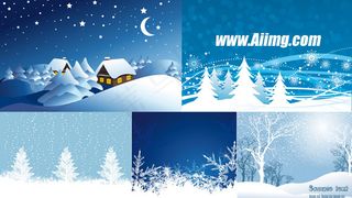 冬天雪景风景插画树木大树