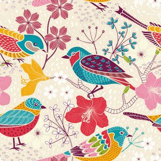 喜庆艳色鸟类壁纸图案装饰设计