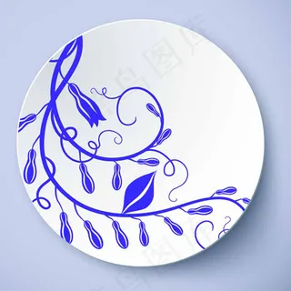 青花图案餐具瓷盘
