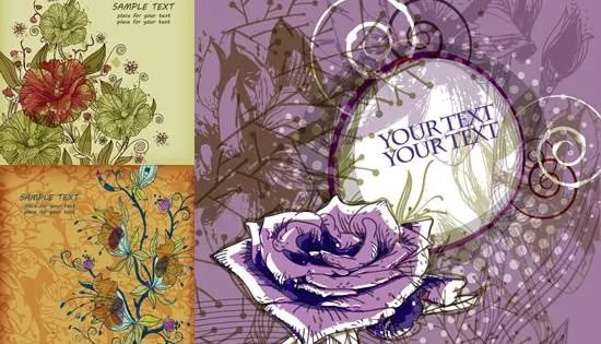 复古手绘花卉背景矢量图 AI