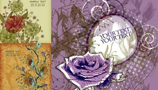 复古手绘花卉背景矢量图 AI