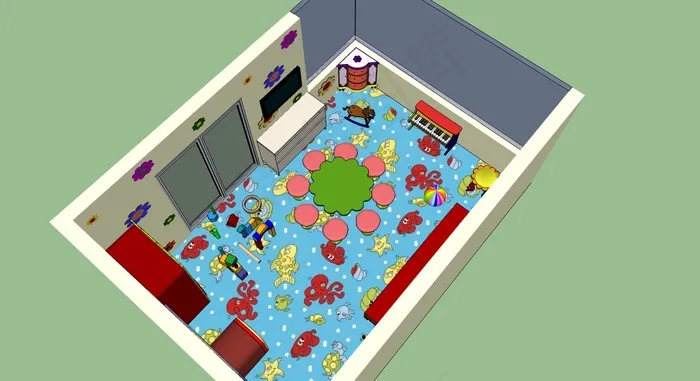 儿童活动室幼儿园教室室内设计SU模...