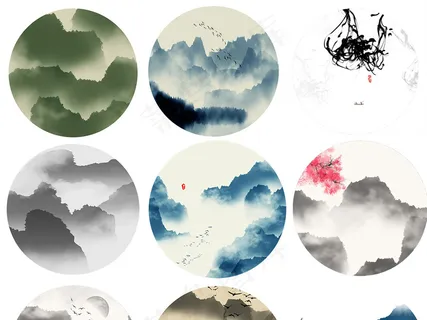 水墨中国风山水建筑风景png素材山...