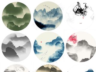 水墨中国风山水建筑风景png素材山...