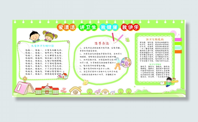 绿色清新爱清洁讲卫生手抄报展板