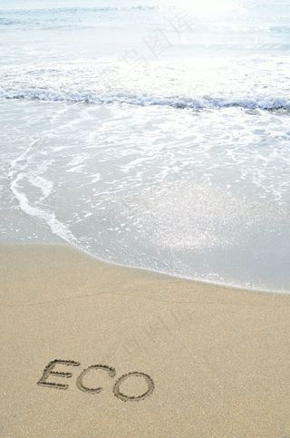 沙滩海滩eco环保标志图片