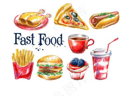 彩绘快餐食品矢量素材