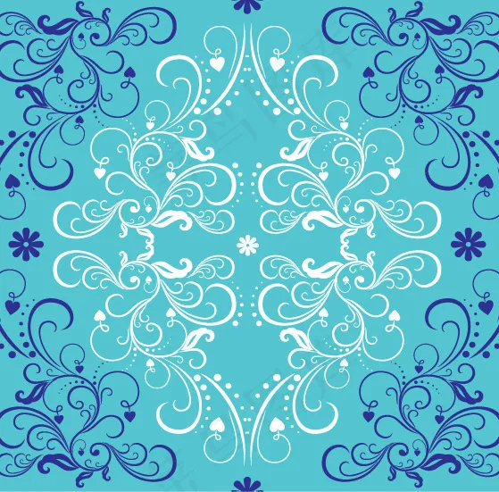 蓝色与白色的花装饰矢量