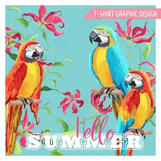 卡通鹦鹉鲜花背景图片1