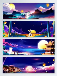 唯美灯笼中秋节促销banner背景