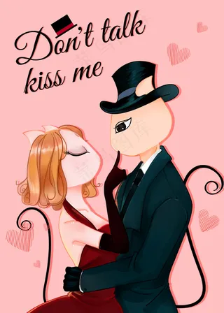 猫样年华原创猫女郎情人节系列不语相吻