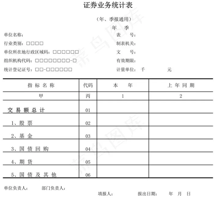 证券业务统计表