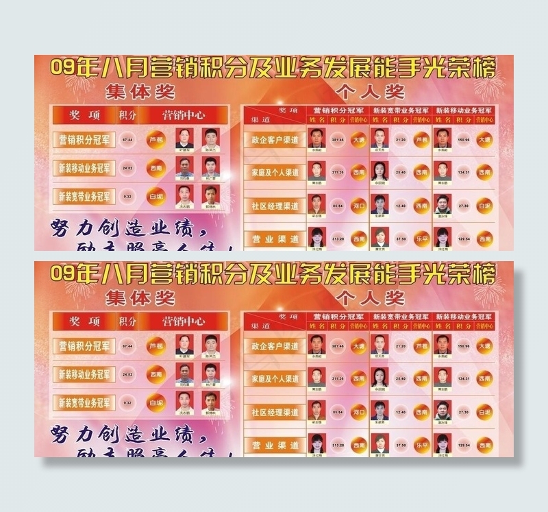 电信光荣榜图片cdr矢量模版下载