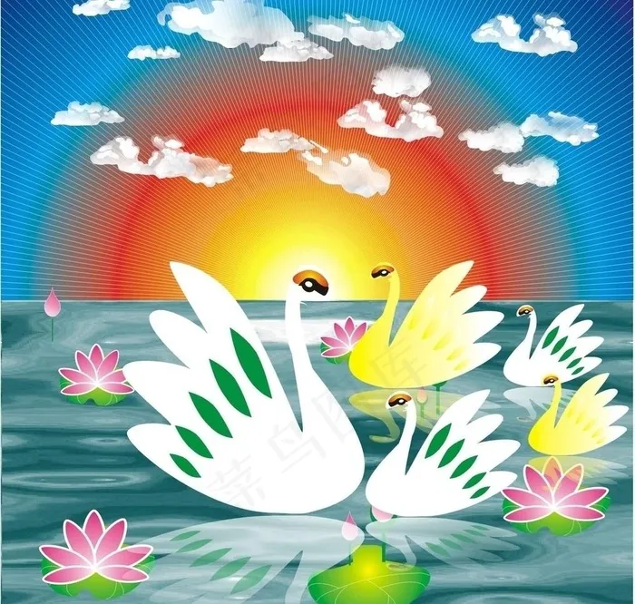 天鹅装饰画图片cdr矢量模版下载