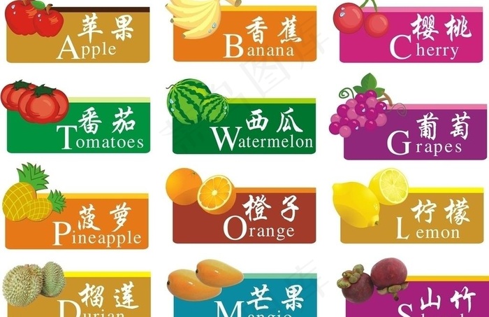 十二种水果胸牌图片cdr矢量模版下载