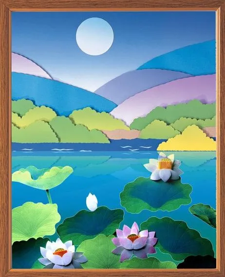 明月 山水 荷花图片(1830X2211(DPI:150))psd模版下载