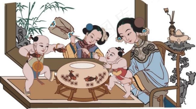 中国传统母子图矢量素材ai矢量模版下载