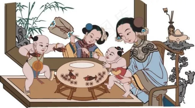中国传统母子图矢量素材ai矢量模版下载