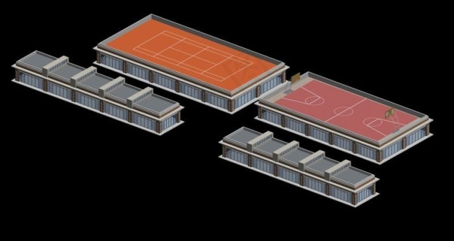 MAX现代篮球羽毛球场地3D模型图