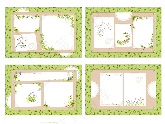 4新鲜的花藤矢量电子公告板