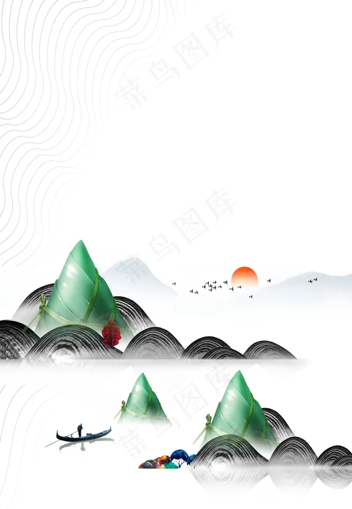 中国风日出端午节广告背景素材psd模版下载