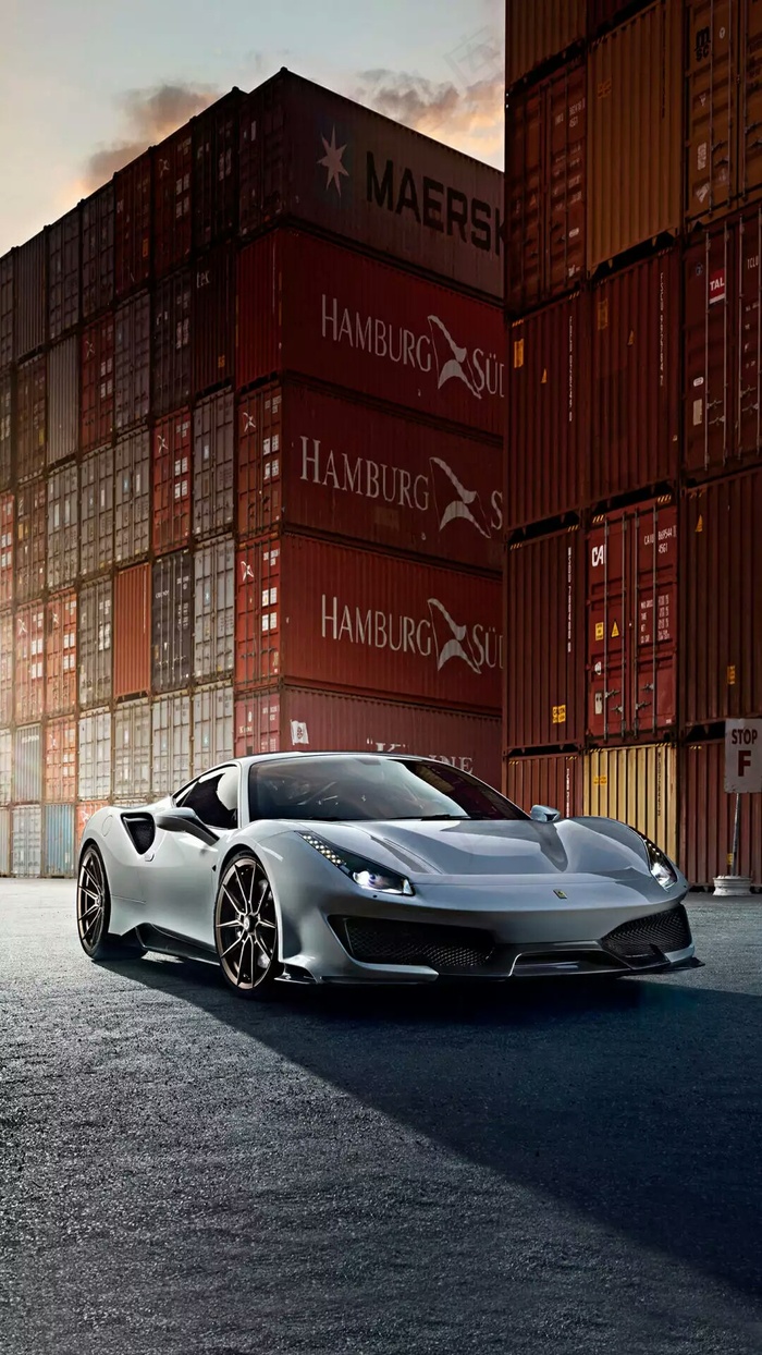 跑车与集装箱高清摄影图片
