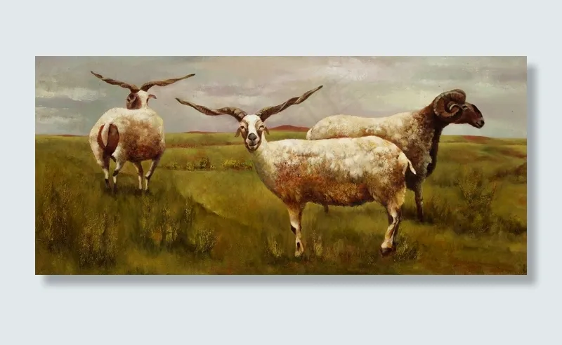 油画草地上的羊图片