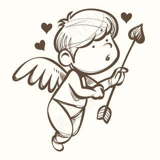 手绘丘比特情人节卡通素材