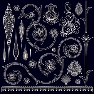 套黑色和白色的佩斯利花纹矢量图形0...