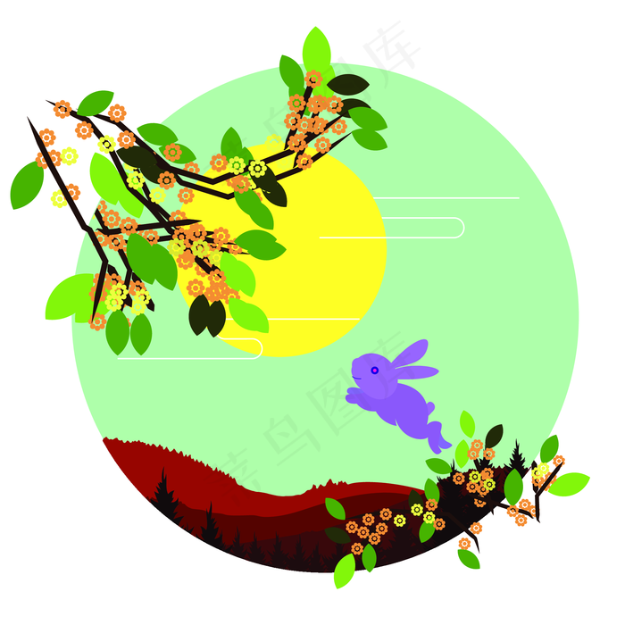中秋卡通扁平兔子月亮插画可商用中秋卡通扁平兔子月亮插画可商用