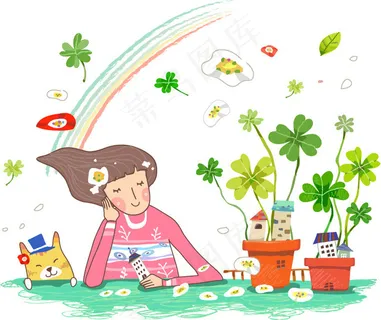 彩绘长发女孩插画矢量素材 彩绘长发女孩插画矢量素材