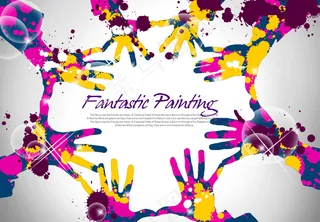 彩色墨迹拉手潮流背景分层素材