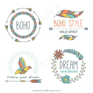 手绘的波希米亚aelements与...