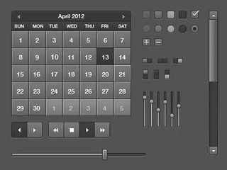 黑色日历加界面元素PSD素材