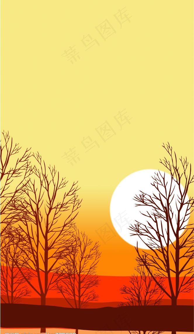风景画 朝阳 树 夕阳图片psd模版下载