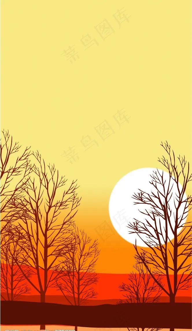 风景画 朝阳 树 夕阳图片psd模版下载