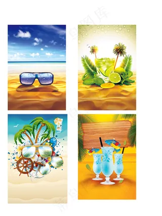 阳光沙堆清凉一夏海报背景元素