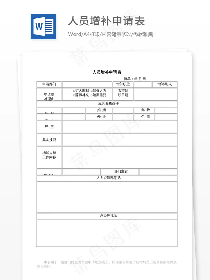 人员增补申请表