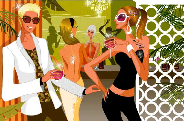 Party上的俊男靓女们矢量素材eps,ai矢量模版下载