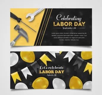 用气球和工具的劳动节横幅