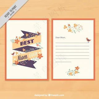母亲节卡片和一条扁平的丝带
