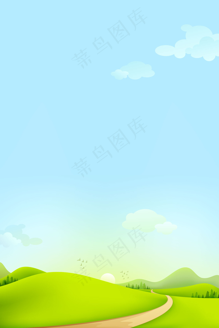 矢量夏季风景海边草地阳光背景ai矢量模版下载