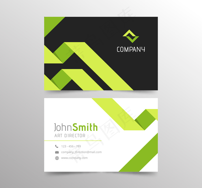 创意绿色丝带装饰商务名片正反面矢量图