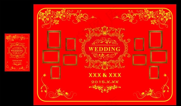 大红碎花婚礼主题cdr矢量模版下载